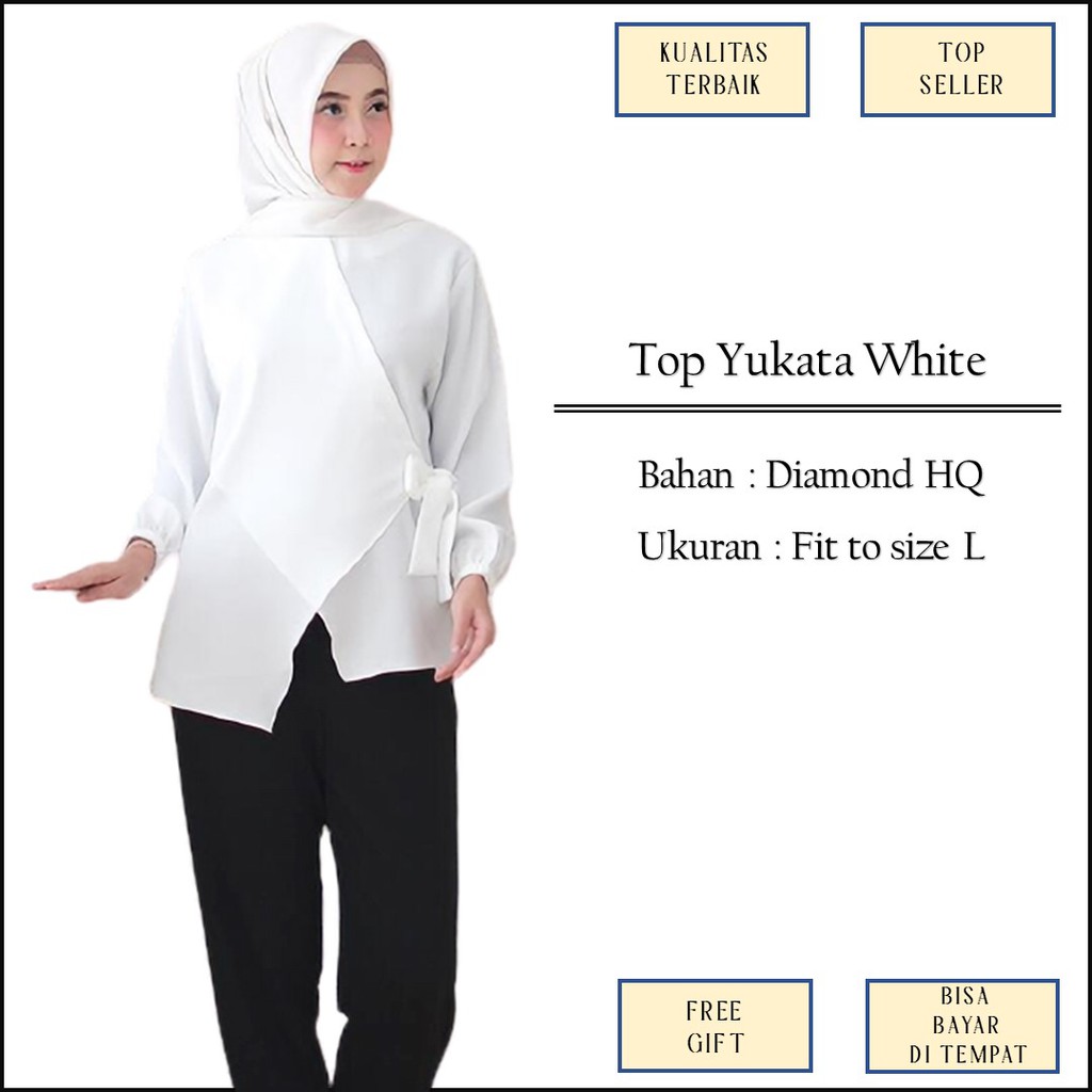 Baju Atasan Tunik Tunic Broken White Putih Tulang Bahan Diamond Polos Variasi Pita Size XS XL Jumbo 