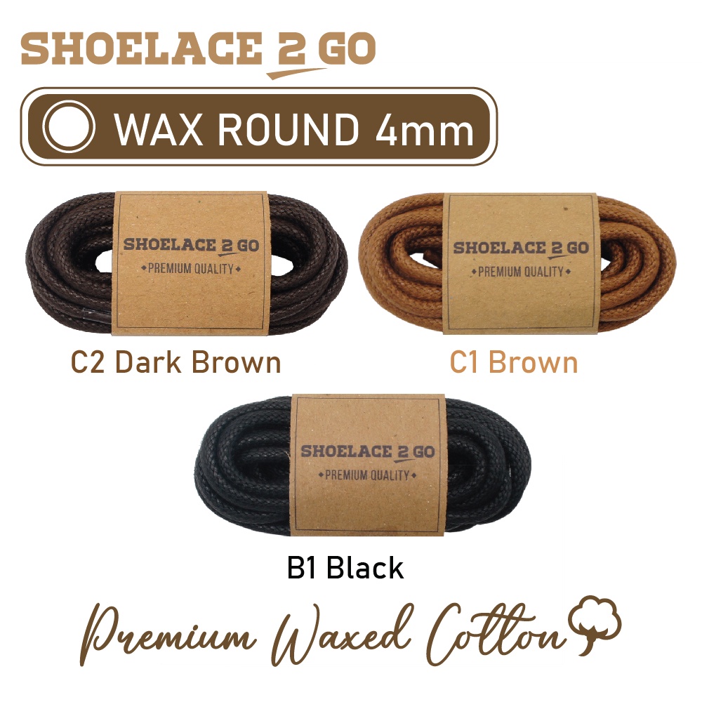 SHOELACE 2 GO PREMIUM TALI SEPATU LILIN WAX BULAT ROUND - WR4 140CM - 4MM