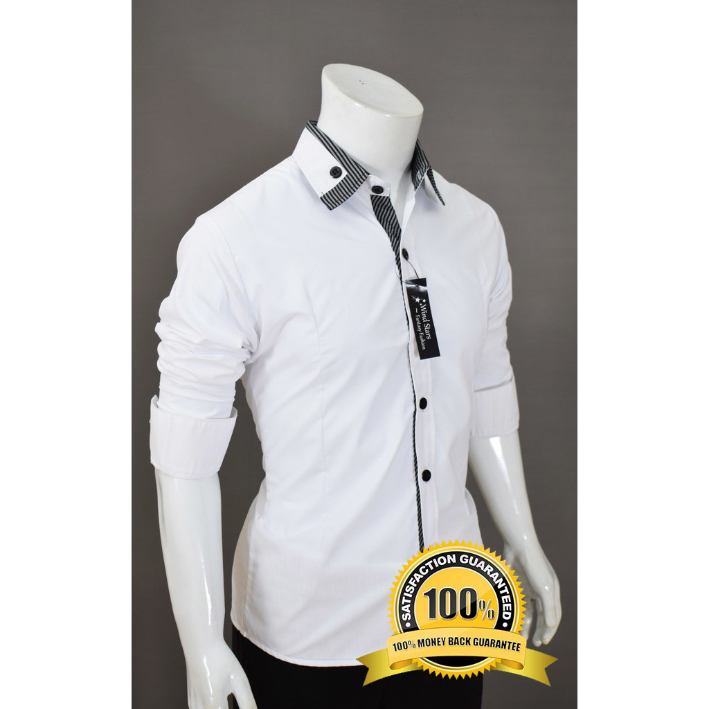 KEMEJA PRIA SHINJI WHITE - KEMEJA PRIA LENGAN PANJANG SLIMFIT KOREA STYLE CASUAL