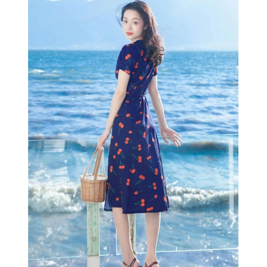 DRESS PANTAI MOTIF LENGAN PENDEK DS17