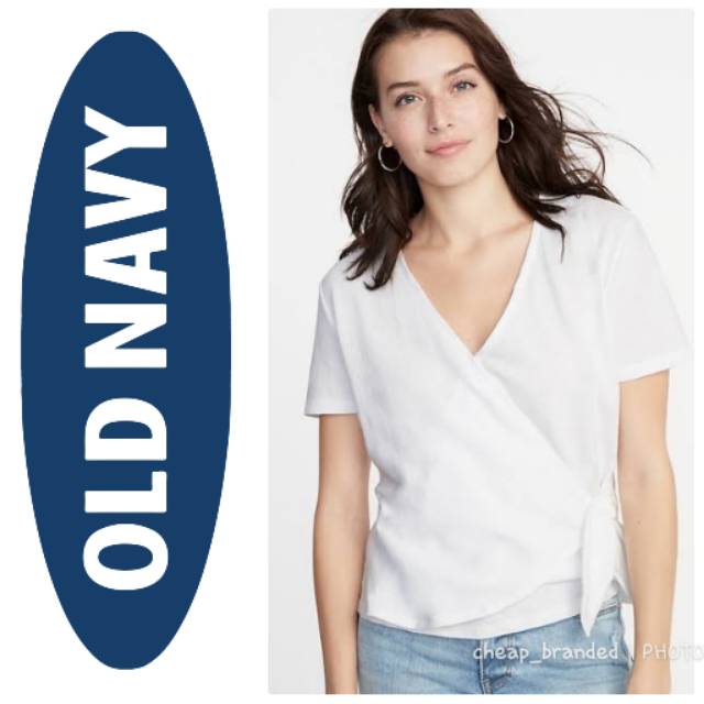 《T073》M,XL baju jumbo cewek OLD NAVY white wrap side blouse putih big size branded murah