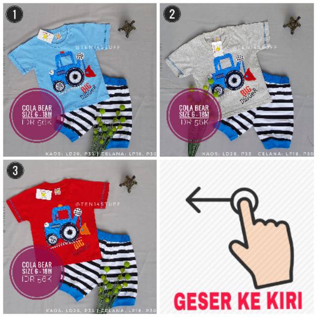 Setelan Anak | Cola Bear | Size 3 - 18 Bulan | Laki | Branded | Murah | Digger Alat Berat | Merah