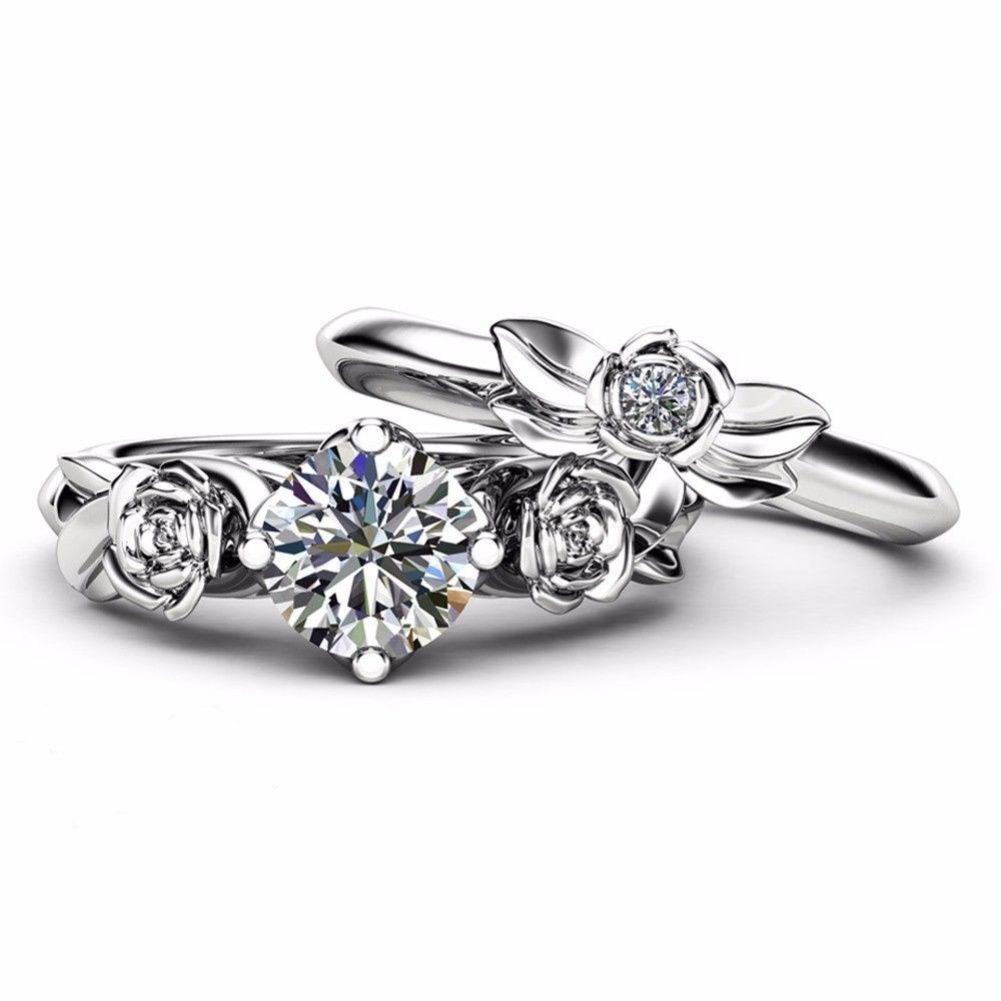 Hu Hu Hu Hu Hu Alat Bantu Pasang Kacamata♡ 2pcs Cincin Wanita Bentuk Bunga Mawar Aksen Berlian Imitasi Untuk Pesta Pertunangan