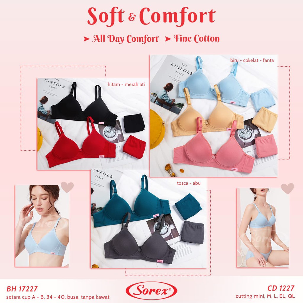 BH 17227 BH17228 Sorex Bra Busa Tanpa Kawat Setara Cup A-B Kait 2 Soft &amp; Comfort