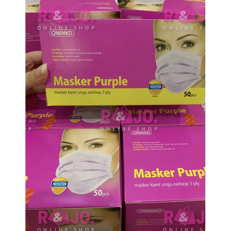 MASKER MEDIS ONEMED 3PLY isi 50 pcs warna UNGU