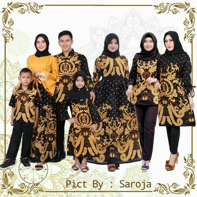 Saroja (096) Couple Keluarga Batik Gamis Batik Katun Premium Motif Gurita Kuning