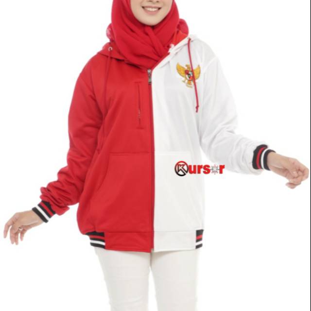 Jaket hoodie merah putih