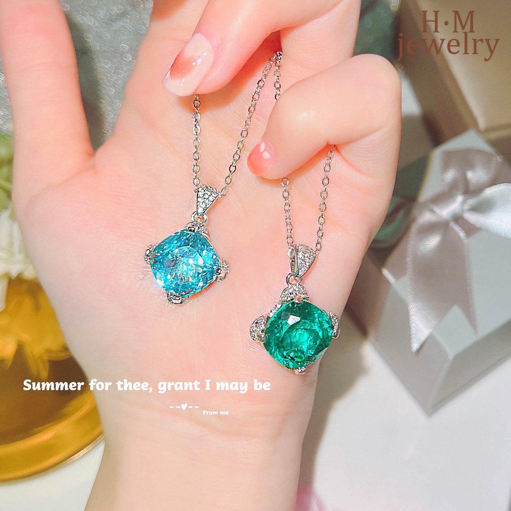 Kalung Rantai Silver S925 Dengan Liontin Batu Topaz Aquamarine Natural Bentuk Kotak Untuk Wanita