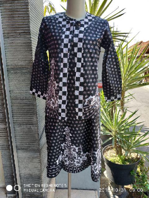 Dress Bolero Mahkota Melia Abu Batik Modern Midi Dress Kerja Seragam Kantor Pesta Kondangan