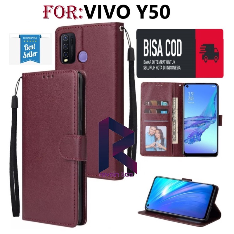 FLIP COVER VIVO Y50 CASING DOMPET FLIP WALLET LEATHER KULIT PREMIUM SARUNG BUKA TUTUP FLIP CASE VIVO Y50