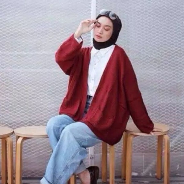 Cardigan Rajut Jumbo XXL,3XL,4XL / cardigan rajut oversize / Cardigan Wanita Big Size/ Kardigan Jumb-Maroon