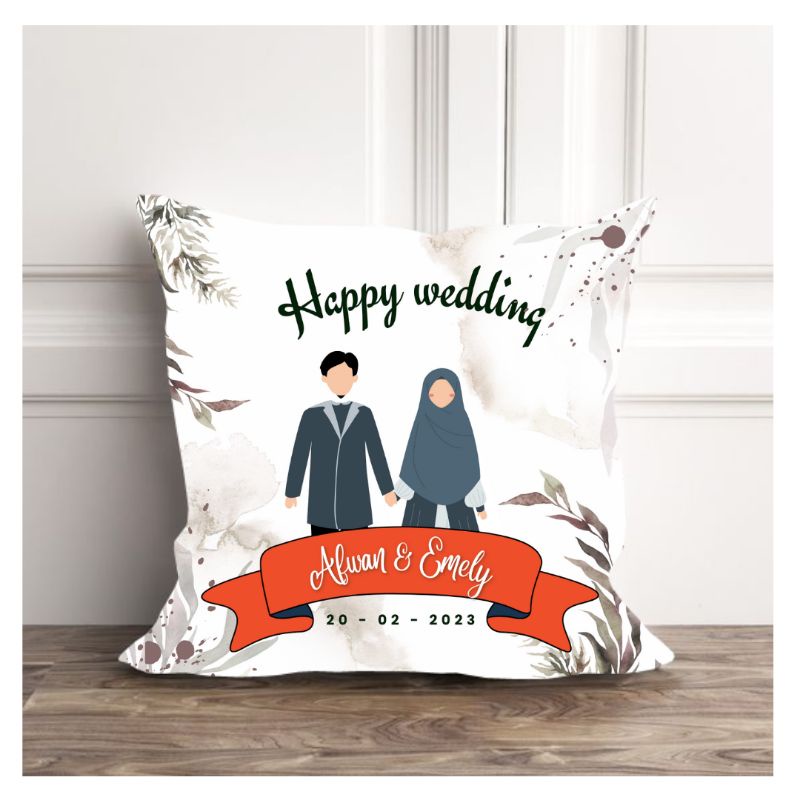 Happy wedding / kado nikah / bantal printing / bantal custom / kado custom