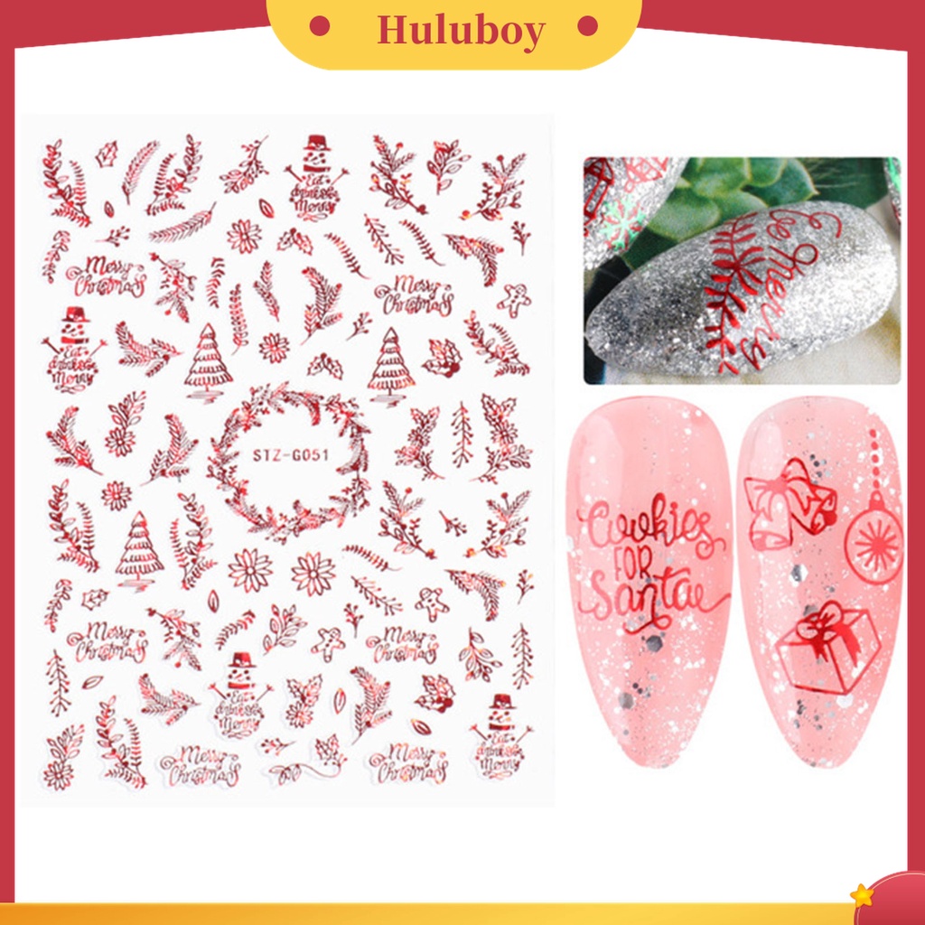 Huluboy Huluboy♡ Stiker Kuku Motif Rusa / Snowflake / Snowman Untuk Dekorasi Nail Art / Manicure DIY