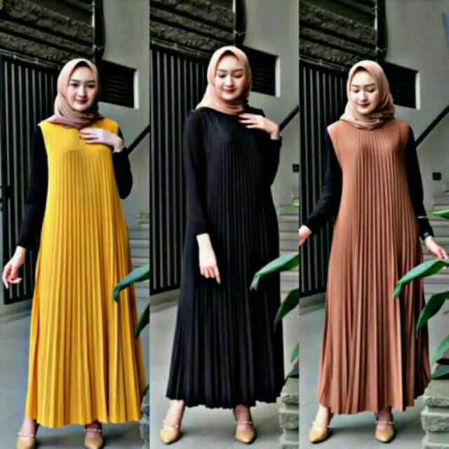 Dress plisket no lengan /gamis plisket panjang