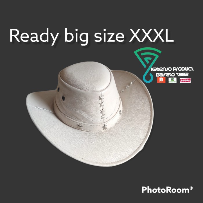 Topi Pria topi kulit pria original Koboy koboi laken Cowboy big size jumbo XXL - Putih, M 57-58cm(C8