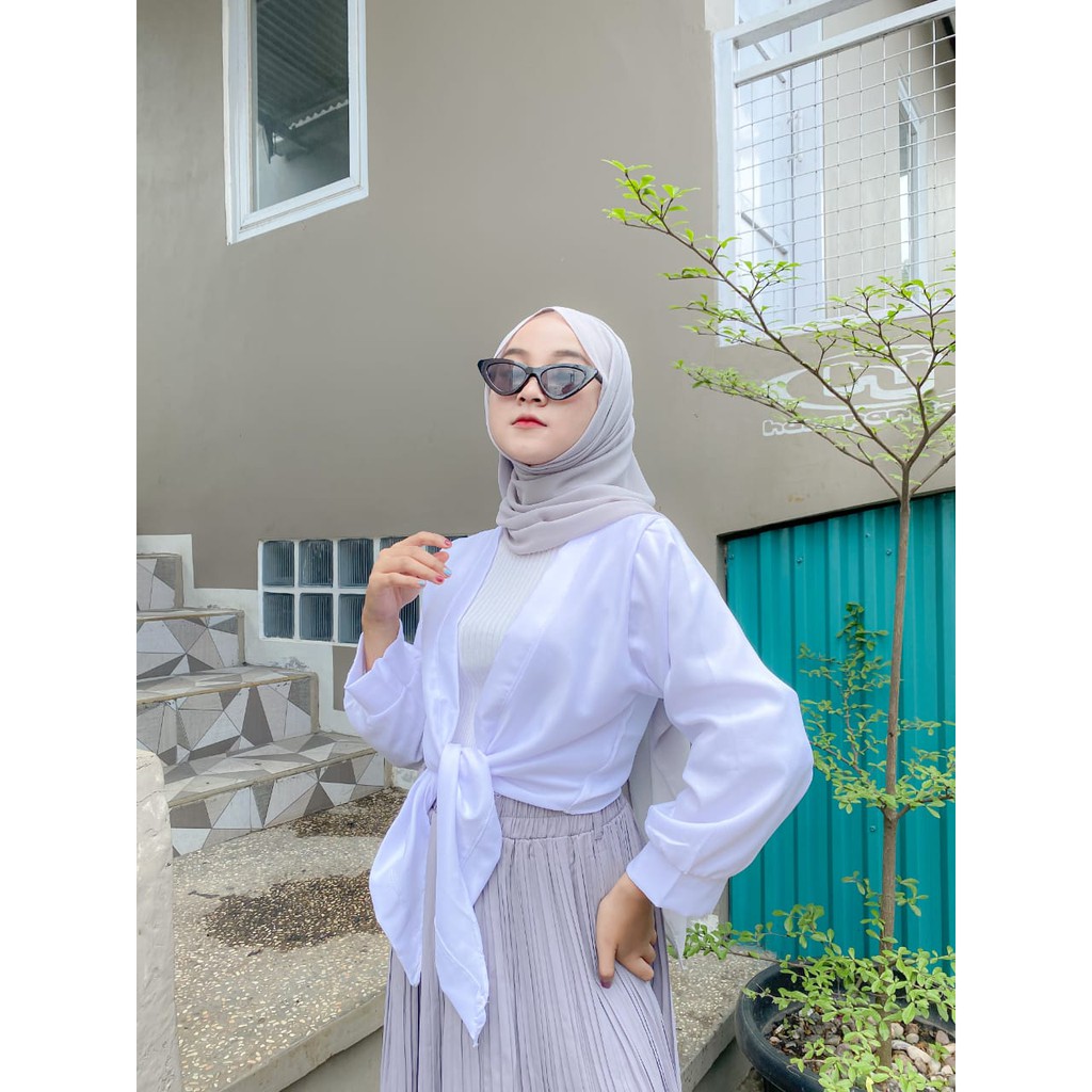 Vallina Outfit - Outerwear Muslimah Wanita / Ribon Outer Cardigan-Putih