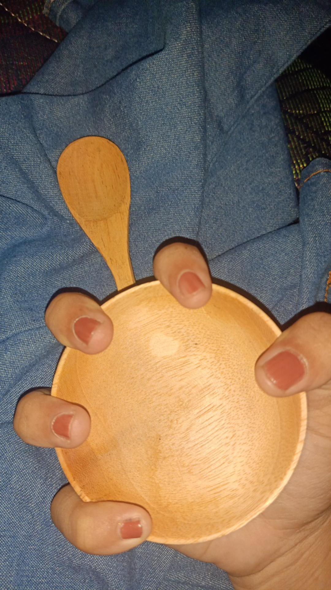 1 Set Mangkok Kayu Dmt 8cm + Sendok Pj 10cm Atau 12cm / Mangkok Masker/ Mangkok Sambal