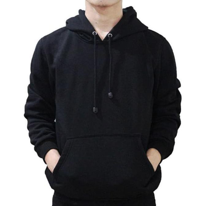 JAKET COWOK Jaket Polos Pria Cowok Hoodie Jumper Sweater Hitam Pekat Keren Gaul - Hitam, L