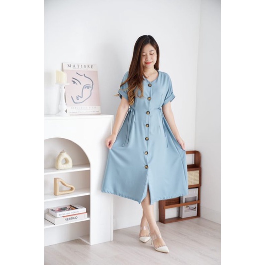 DS1566 - DRESS HOMEY BUSUI FRIENDLY WANITA DRESS BUNGA MIDI FLARE CASUAL