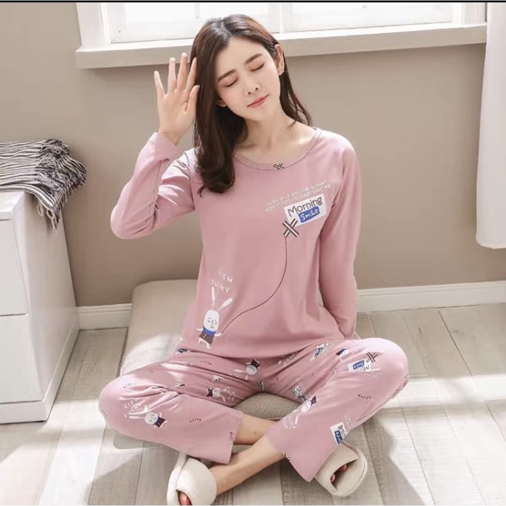 baju tidur piyama lengan panjang celana panjang pp bahan spandex import