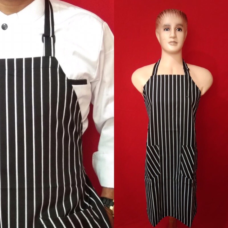 Celemek masak / Apron masak motif garis / Celemek kain motif garis