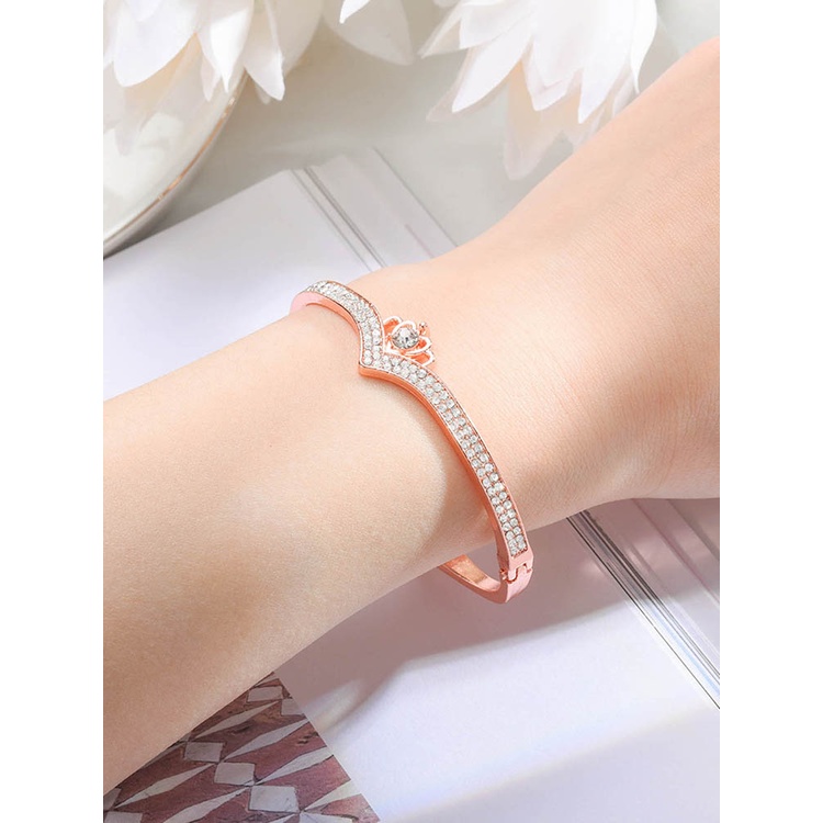 Gelang Desain Hati Mahkota Aksen Berlian 14K Gold Rose Gold Silver Plated Gaya Korea Untuk Wanita