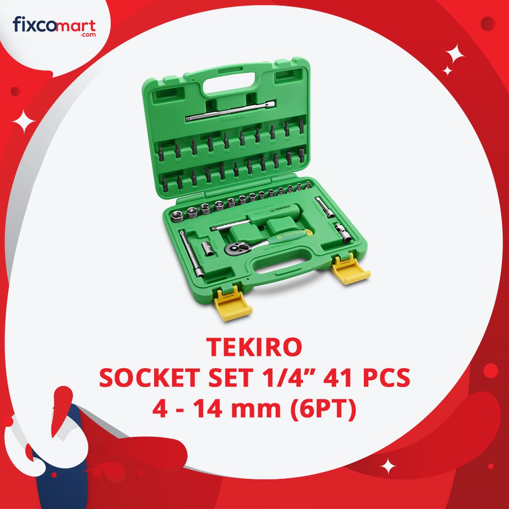 Tekiro Socket Set 1/4 Inch 41 Pcs (4-14 Mm) 6Pt / Tekiro Sock Set 41 Pcs