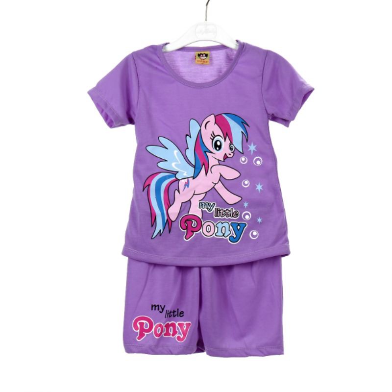 SETELAN SIKUNING PAKAIAN BAJU ANAK PEREMPUAN 2-7 TAHUN MOTIF PONY