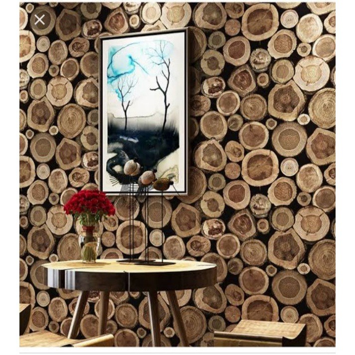 Wallpaper Stiker Dinding Motif Kayu Balok Dekorasi Kafe Sudah ada Lem