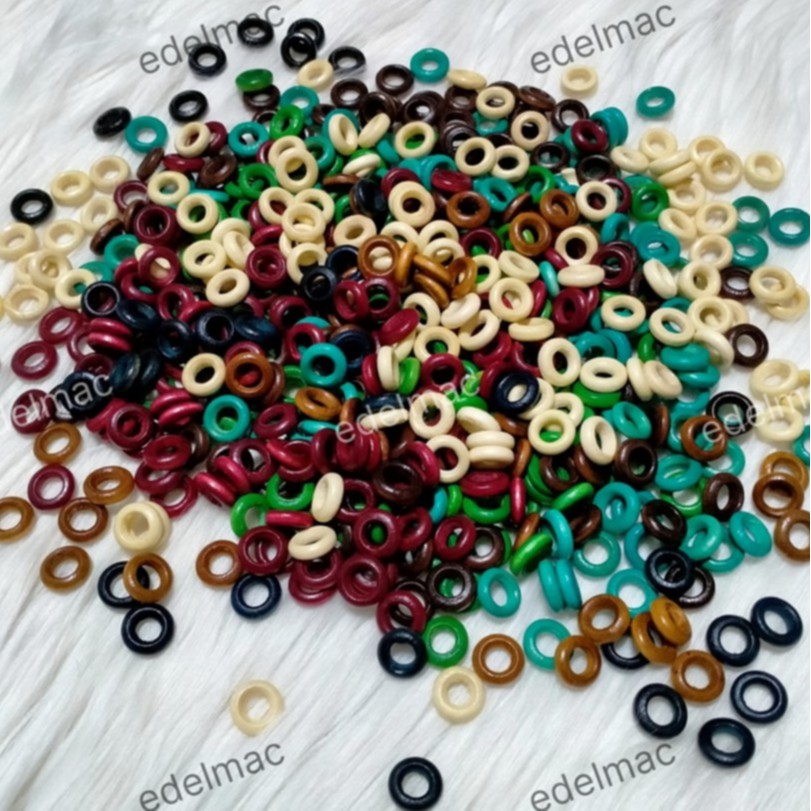 Ring Wooden Beads | Mote / Manik Kayu Bulat Lubang Besar Cet Warna