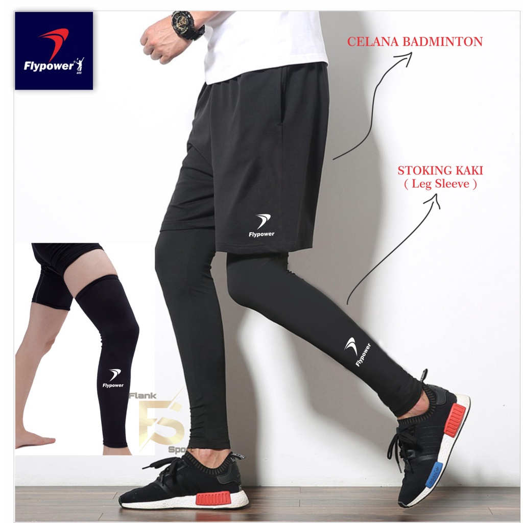 Setelan celana badminton manset kaki olahraga - Short pants stoking kaki unisex black