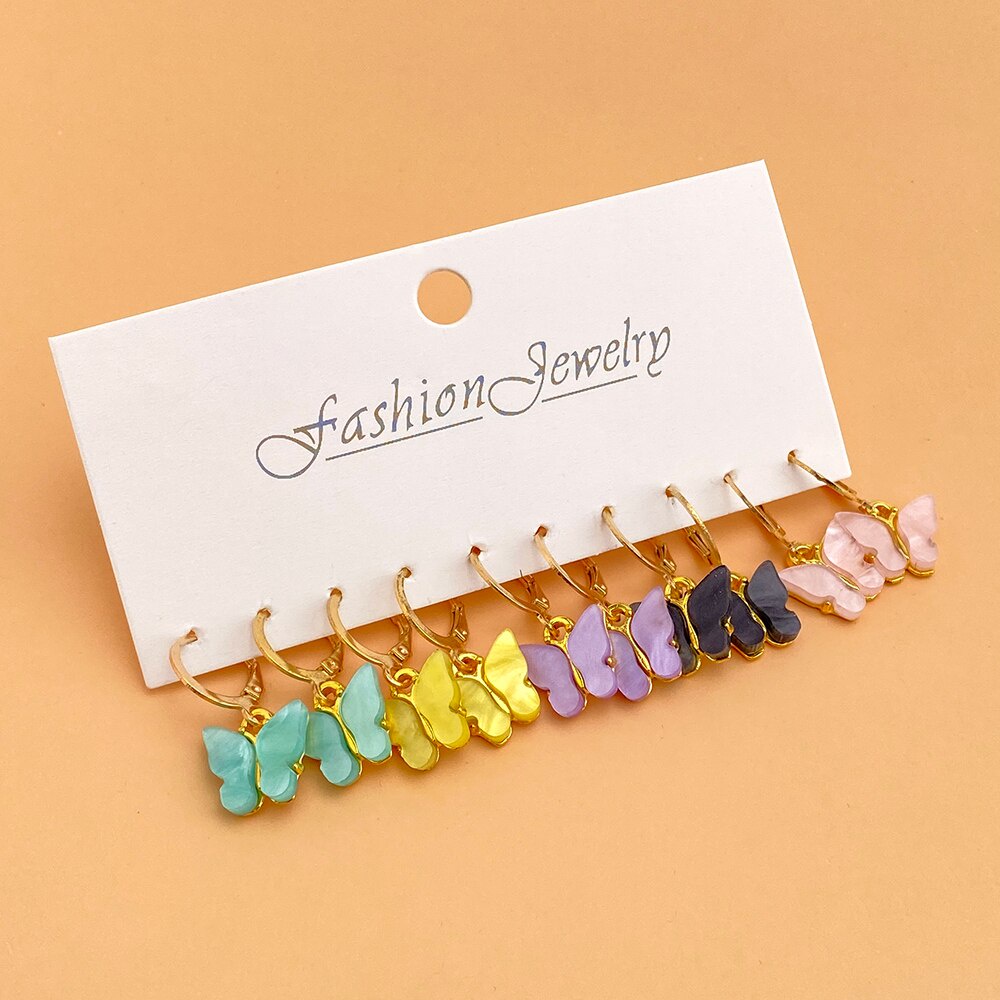 10pcs / Set Anting Bentuk Kupu-Kupu Bahan Akrilik Untuk Wanita