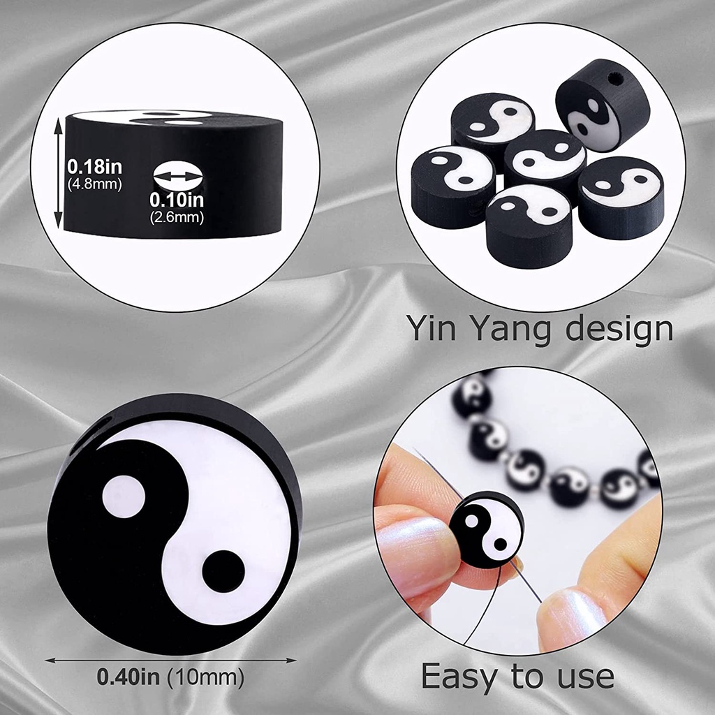 50Pcs Creative Simple Black And White Tai chi Yin Yang Design Soft Ceramic Loose Beads For DIY Jewelry Bracelets Necklace Making