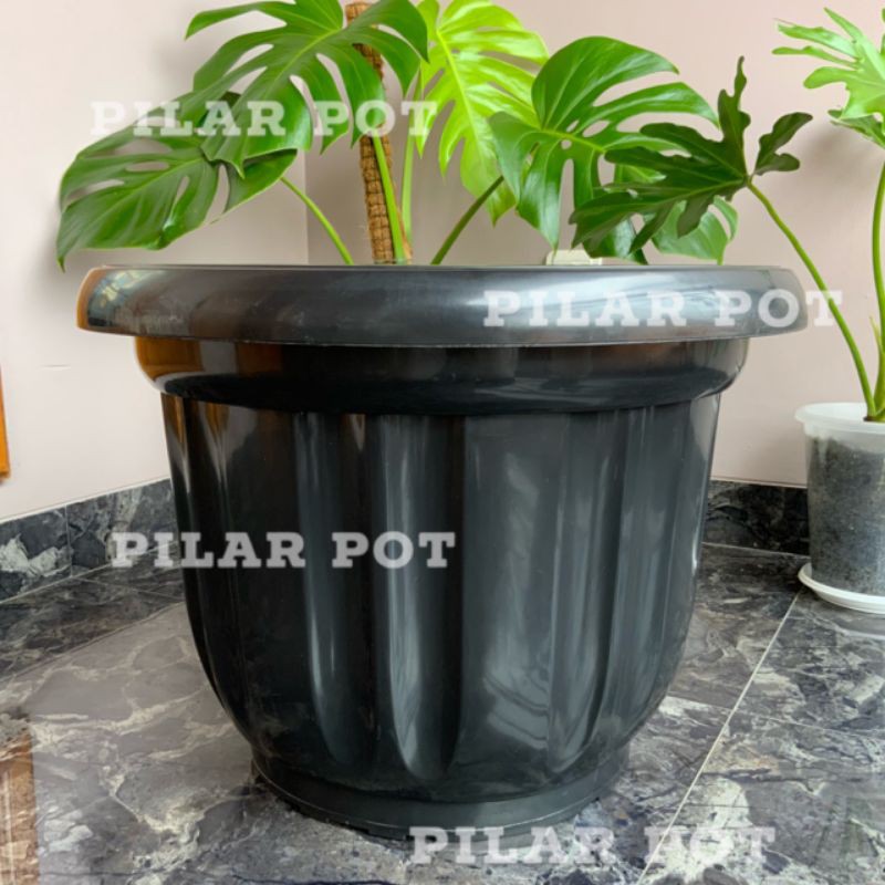 pot bunga tanaman plastik hitam 50cm - besar