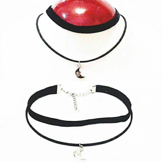 Double Silver Moon Velvet Choker Necklace | Kalung Handmade Premium Collection