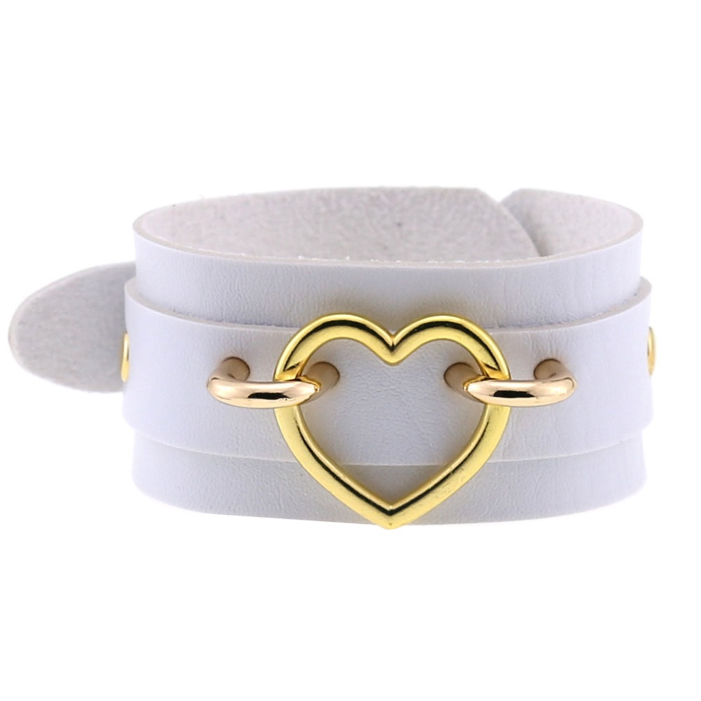 Hu Hu Hu Hu Hu Alat Bantu Pasang Kacamata♡ Gelang Bangle Kulit Imitasi Dua Lapis Aksen Hati Gaya Punk Untuk Wanita