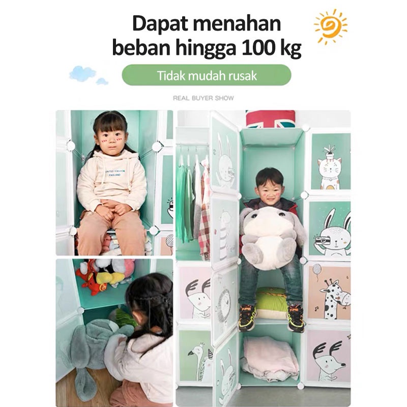 Lemari Pakaian Anak Lemari Plastik Wardrobe 6 Muka 6 Slot Dengan Pagar Plastik