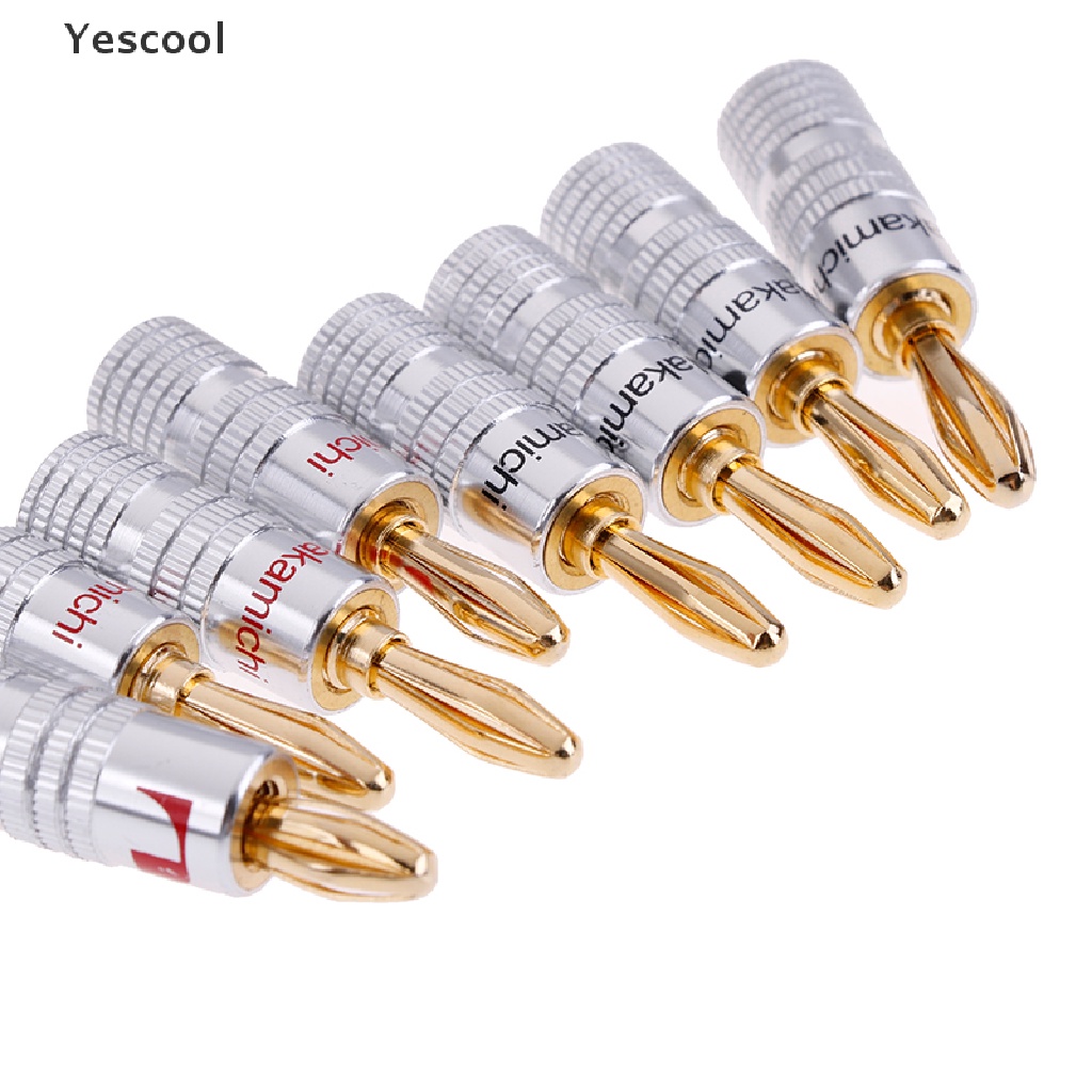 Yescool 4pcs 2 Pasang Konektor Jack Audio banana plug Lapis Emas 24K Untuk Speaker