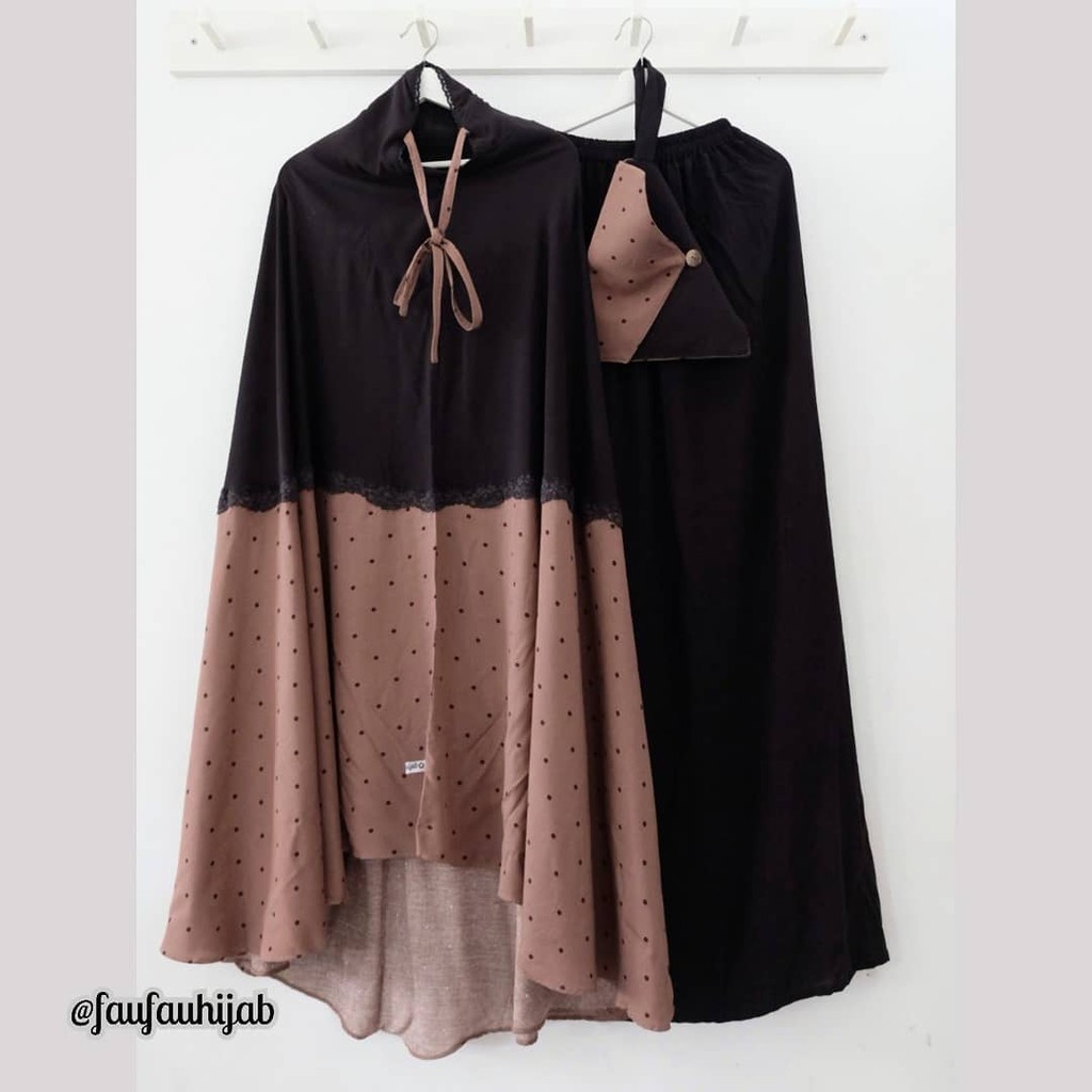 Mukena Faufau butikAsilah Twotone polka coklat rok Hitam (A)
