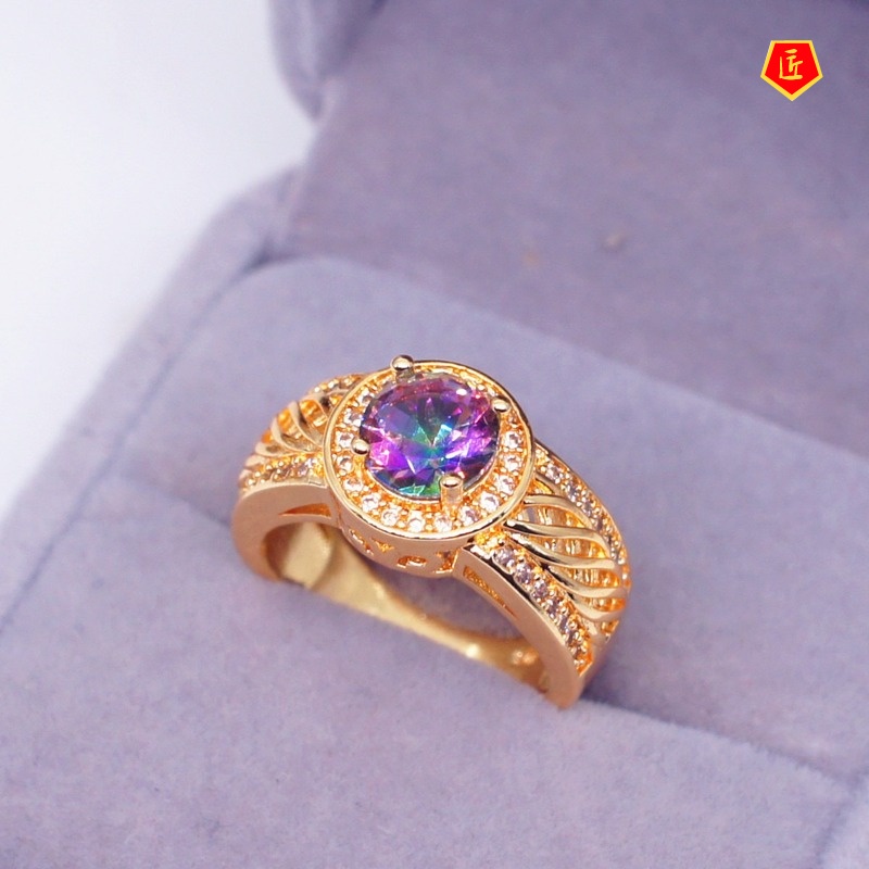 [Ready Stock]Fashion Personality Colored Gems Gold Ring