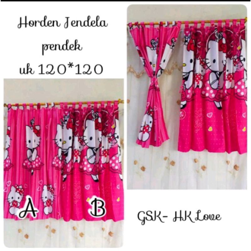 Gorden Jendela Pendek Karakter Hello Kitty Love Size 120x120 Murah COD