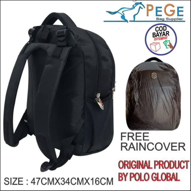 PG 9714 - Tas Ransel Laptop Punggung Polo Bahan Waterproof Tebal Pria Wanita Unisex Ukuran 18Inch