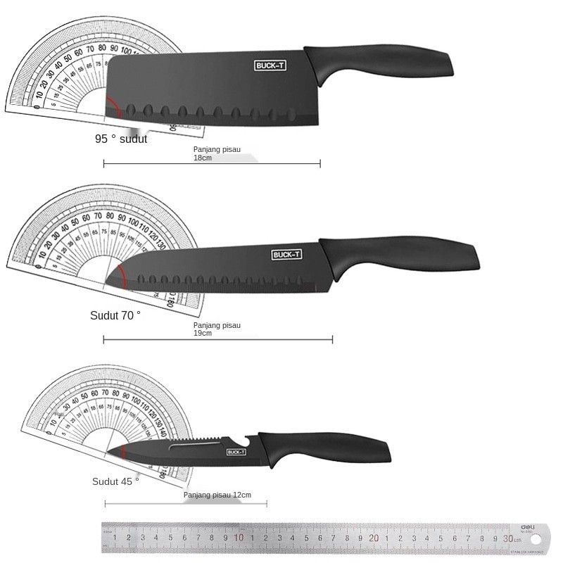 WLShop1 Pisau Set Dapur Cetakan Telur Warna Hitam Bagus Kuat Tajam Knife Meat Daging