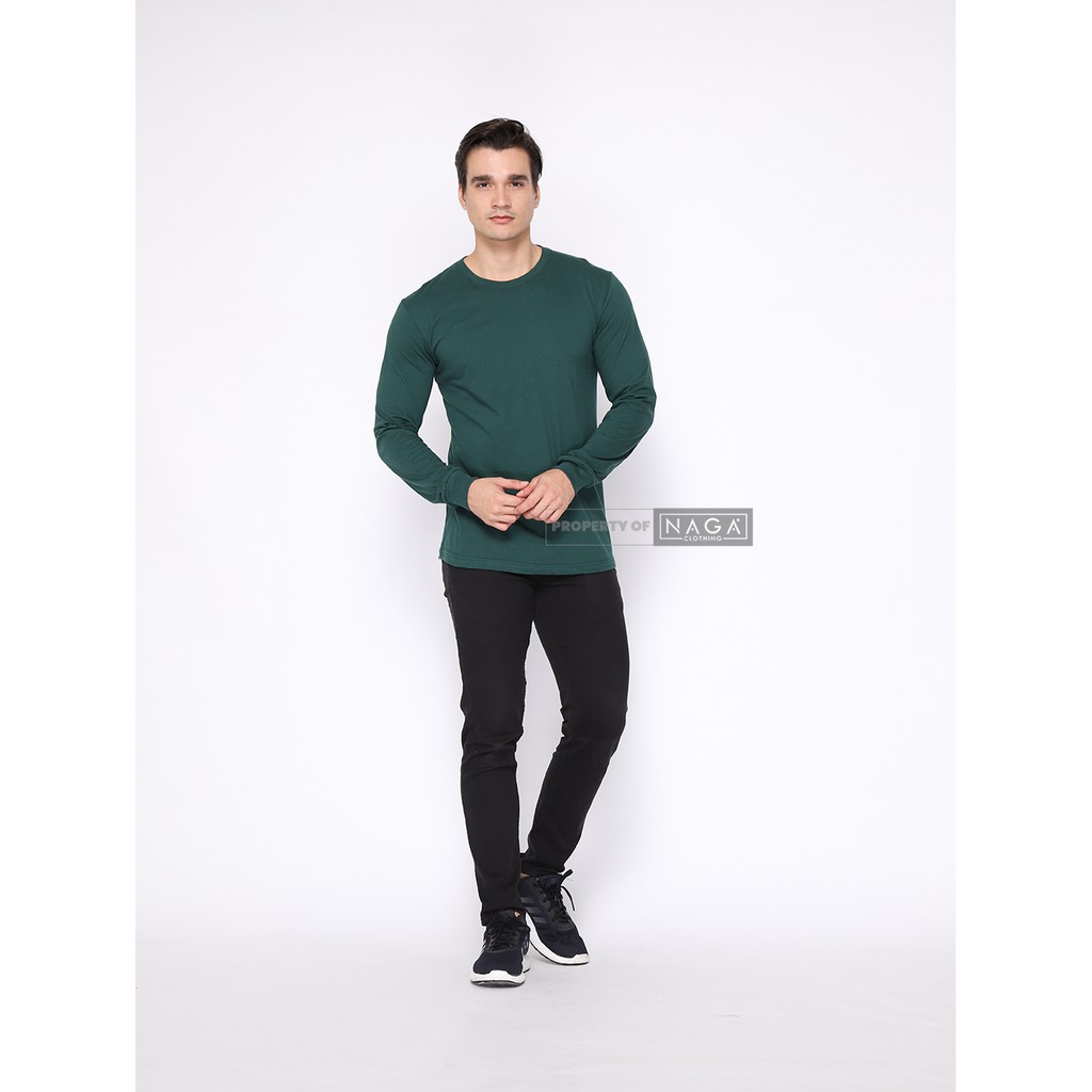 Naga Clothing Kaos Polos HIJAU ARMY / HIJAU BOTOL / HIJAU TUA Lengan Panjang