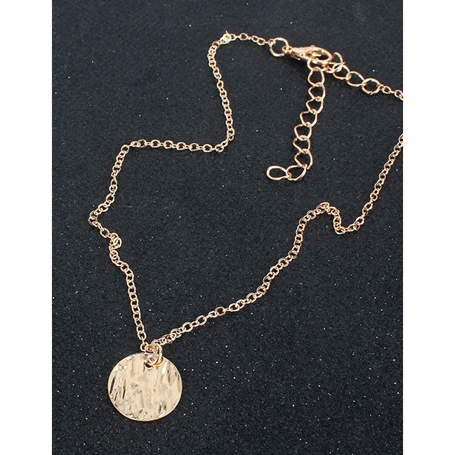 LRC Kalung Wanita Fashion Gold Color Circle Coin Pendant Alloy Necklace P09953