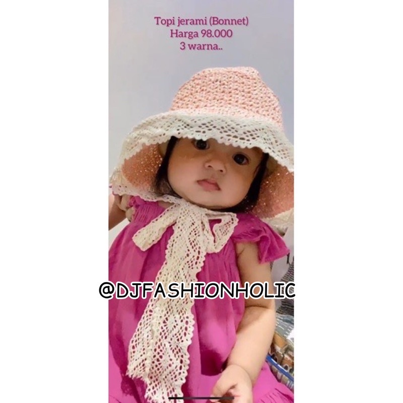 topi jerami shireen / topi pantai anak perempuan / topi pantai shireen untuk bayi dan anak / topi jerami anak perempuan