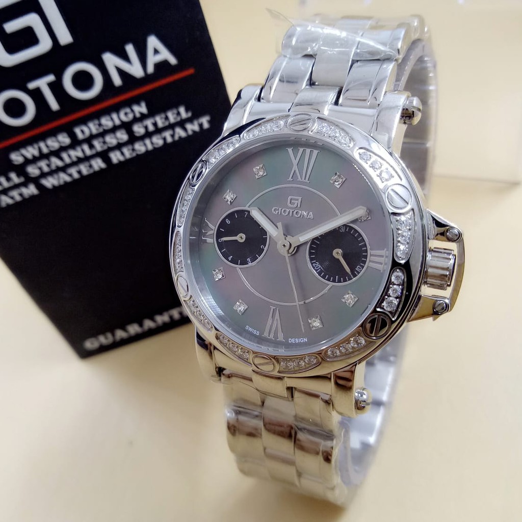 Giotona 7372 - Jam Tangan Wanita Murah Original - Anti Air - Stainless Strap - Analog Chronograph