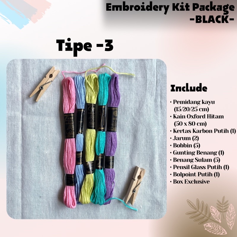 Embroidery Kit Package -Black- / Paket Sulam Benang / Sulam Tangan Termurah