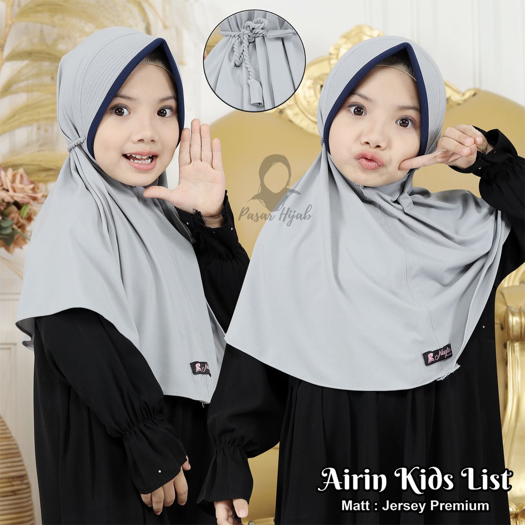 Kerudung Anak Tali Kepang AIRIN KIDS LIST Jilbab Anak Instan Jersey Premium Terbaru PASAR HIJAB