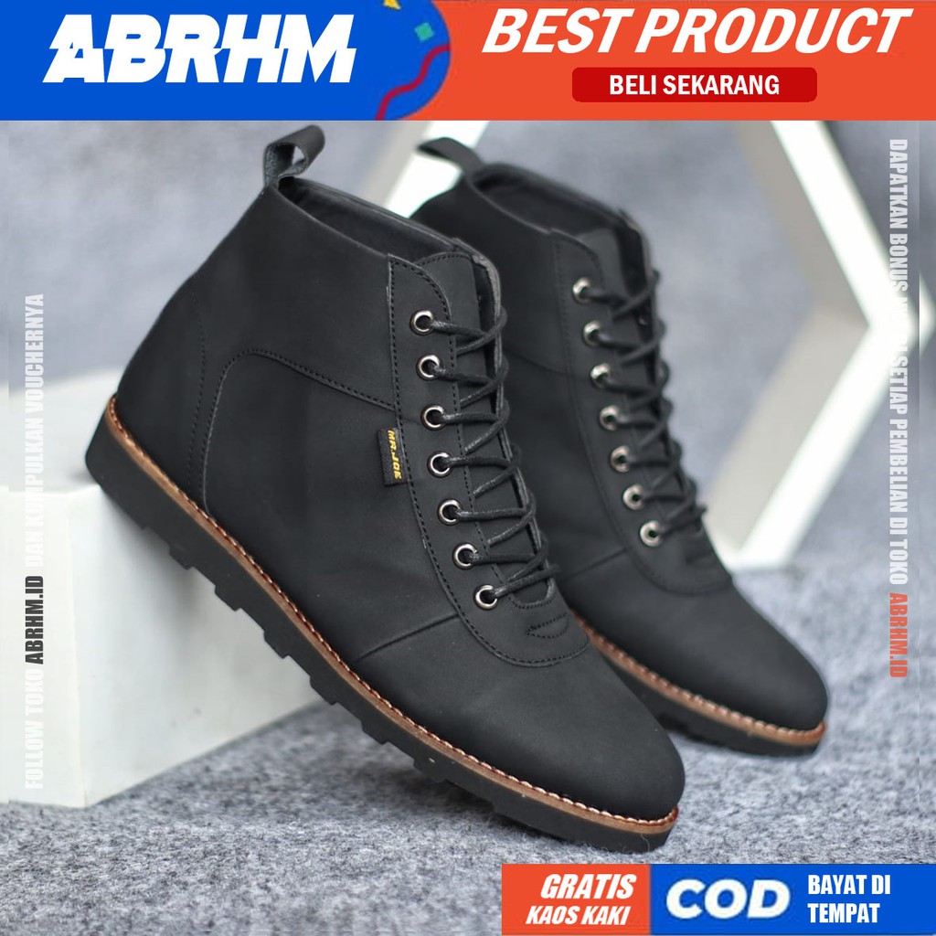 ABRHM x BARA Sepatu Boots Casual Pria kulit Sintetis Kasual Kerja boot Cowok Original